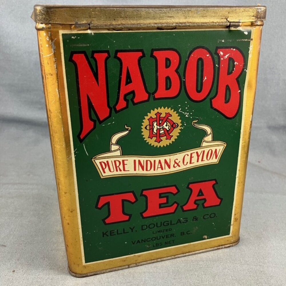 Vintage NABOB PURE INDIAN & CEYLON TEA Hinged Tin 3 LB Kelly Douglas Vancouver
